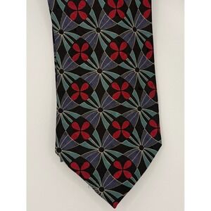 Caravaggio Pure Italian Silk Tie Mens Geometric Floral Red Teal Black Woven 57in